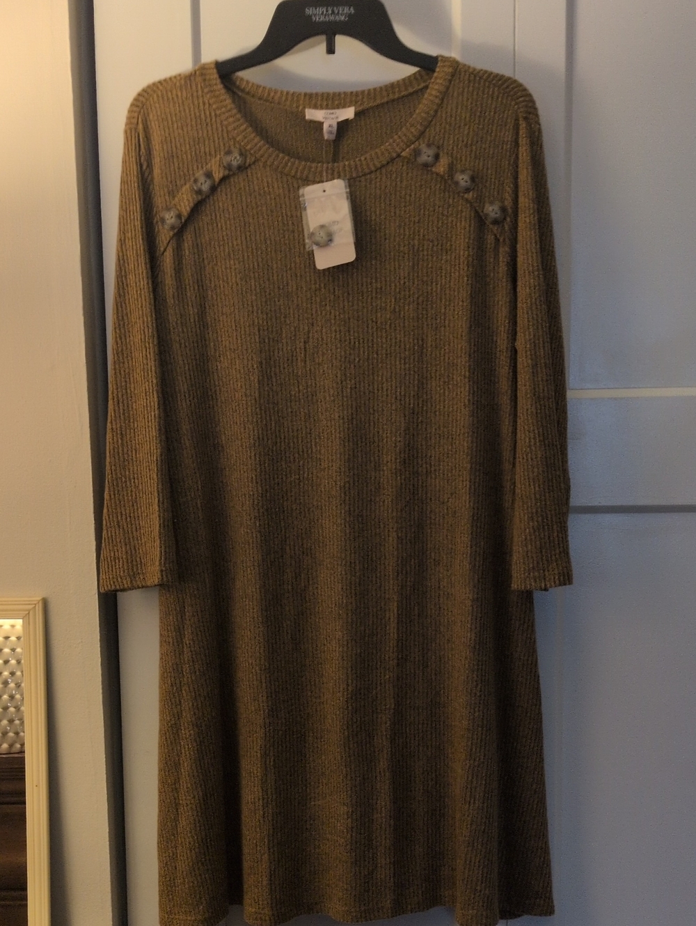 Como Vintage Mustard Brown Ribbed Long-Sleeve Sweater Dress. Ultra Soft!